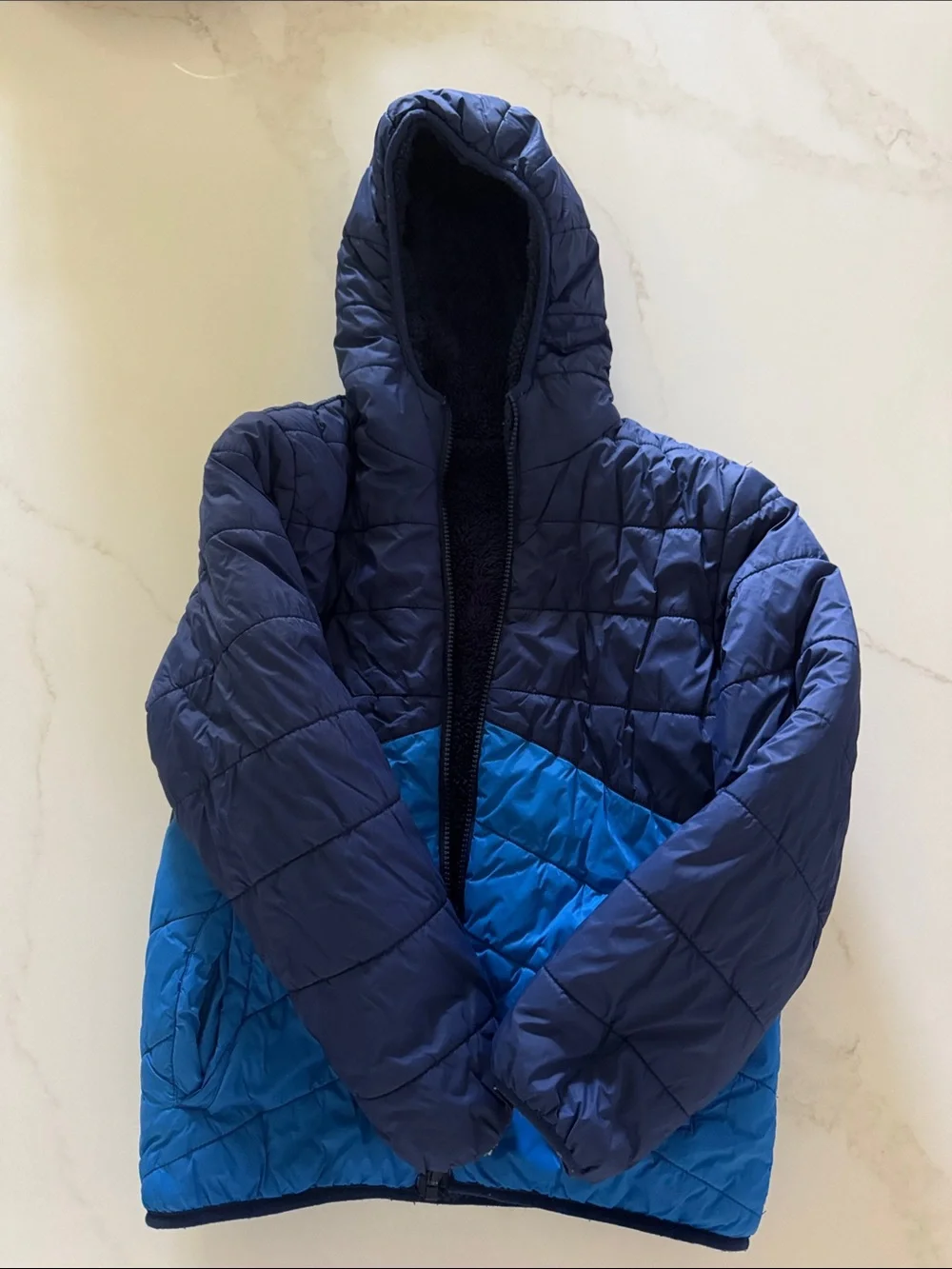 Kids Eddie Bauer Reversible Two-Tone Blue Hooded Puffer Jacket